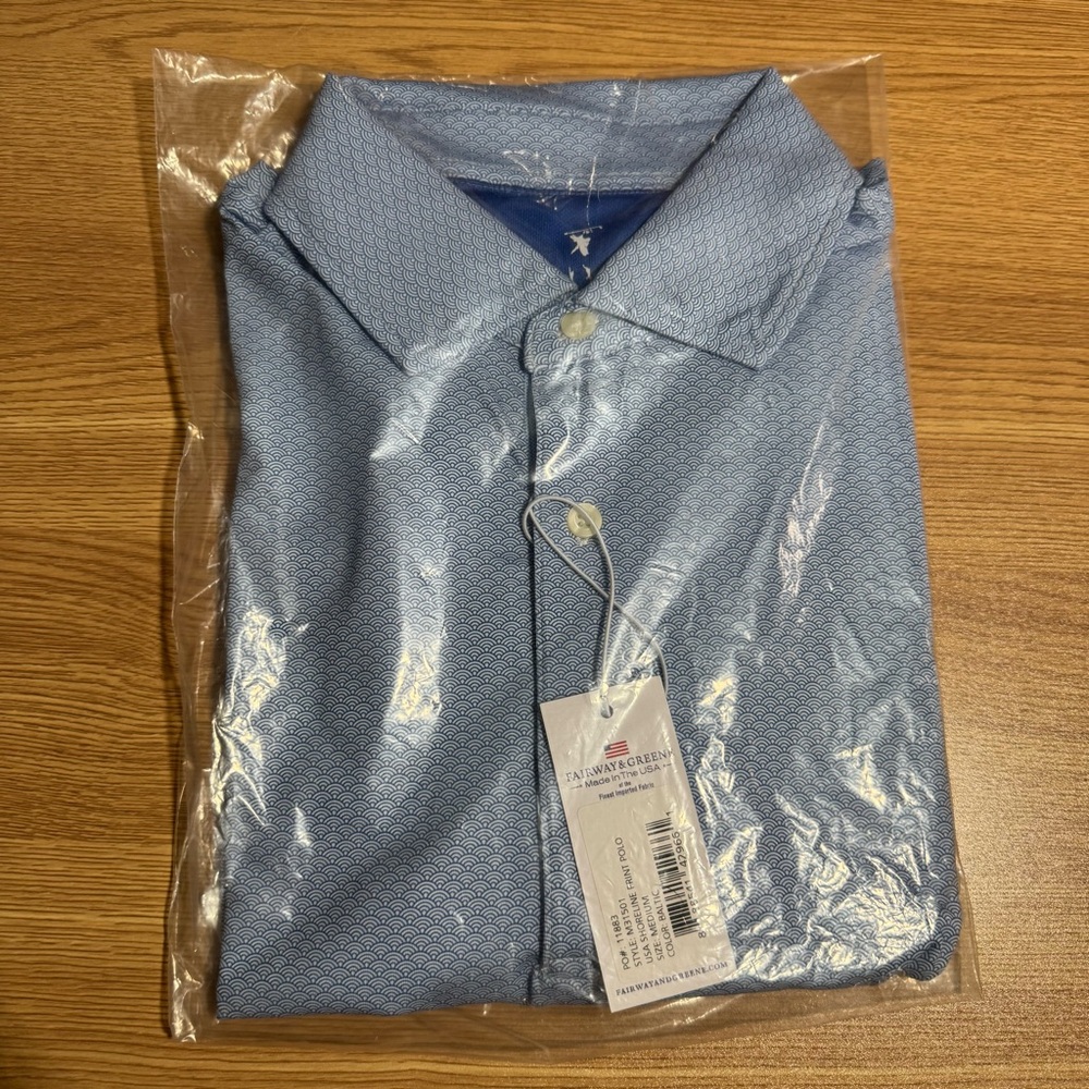 Fairway and Greene Shoreline Print Polo Baltic Blue Size Medium New